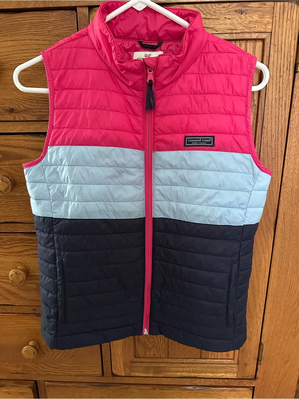 Vineyard Vines Colorblock Quilted Vest - Hot Pink, Light Blue & Navy